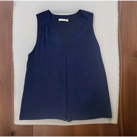 Alice + Olivia Womens Silk Textured V-neck Sleeveless Tank Blouse Blue NOWT - Picture 1 of 4